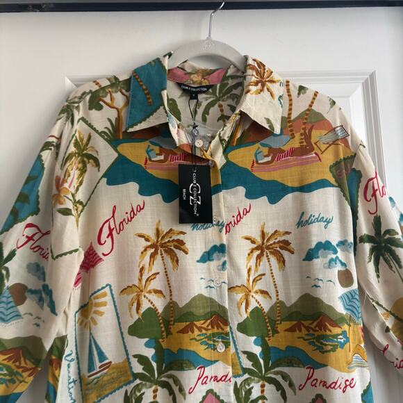 NWT Oversized Resort Wear Novelty Print Tunic Shirt Dress Cover Up S Florida - Picture 3 of 14